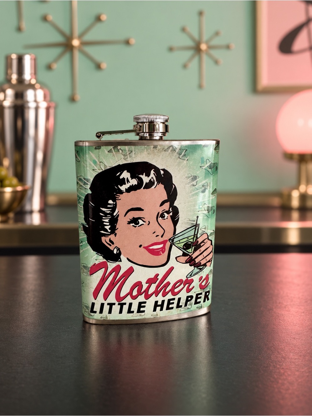 Mother's Little Helper Retro Stainless Steel Hip Flask - Mint